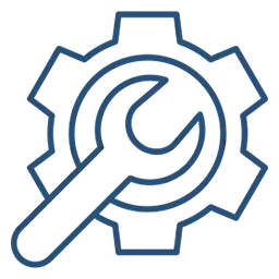 Outline of a wrench crossing over a gear, symbolizing settings, tools, or maintenance—an ideal emblem for a pool construction contractor dedicated to precision and reliability.