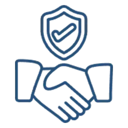Two hands shaking below a shield with a check mark, symbolizing the trust and secure partnership you can expect when working with a reputable pool construction contractor.